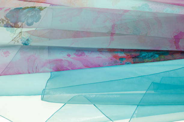 Blue transparent fabric. texture.  Photographed in the studio