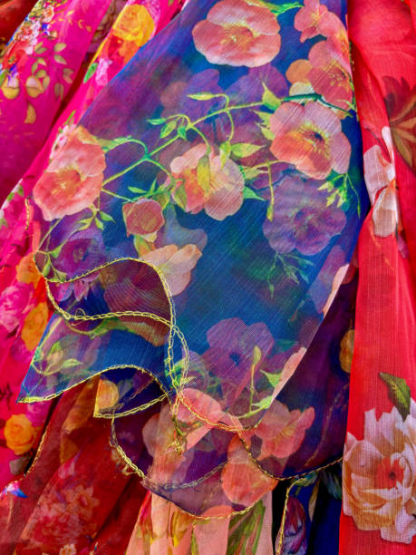 Close-up of multi-colored scarves , dupatta stola chunri , stola showing fabric and patterns used by ladies in clothing textile
