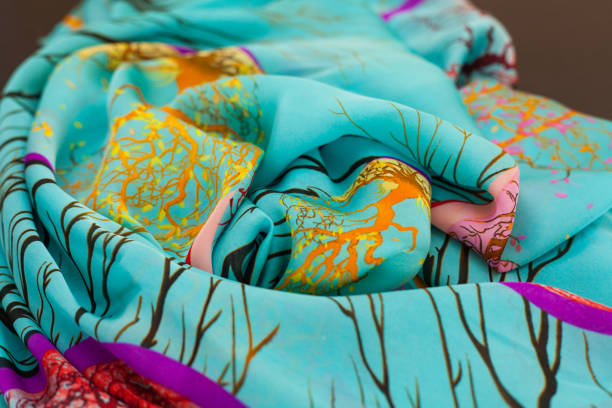 Color textil, silk fabric with pleats close up