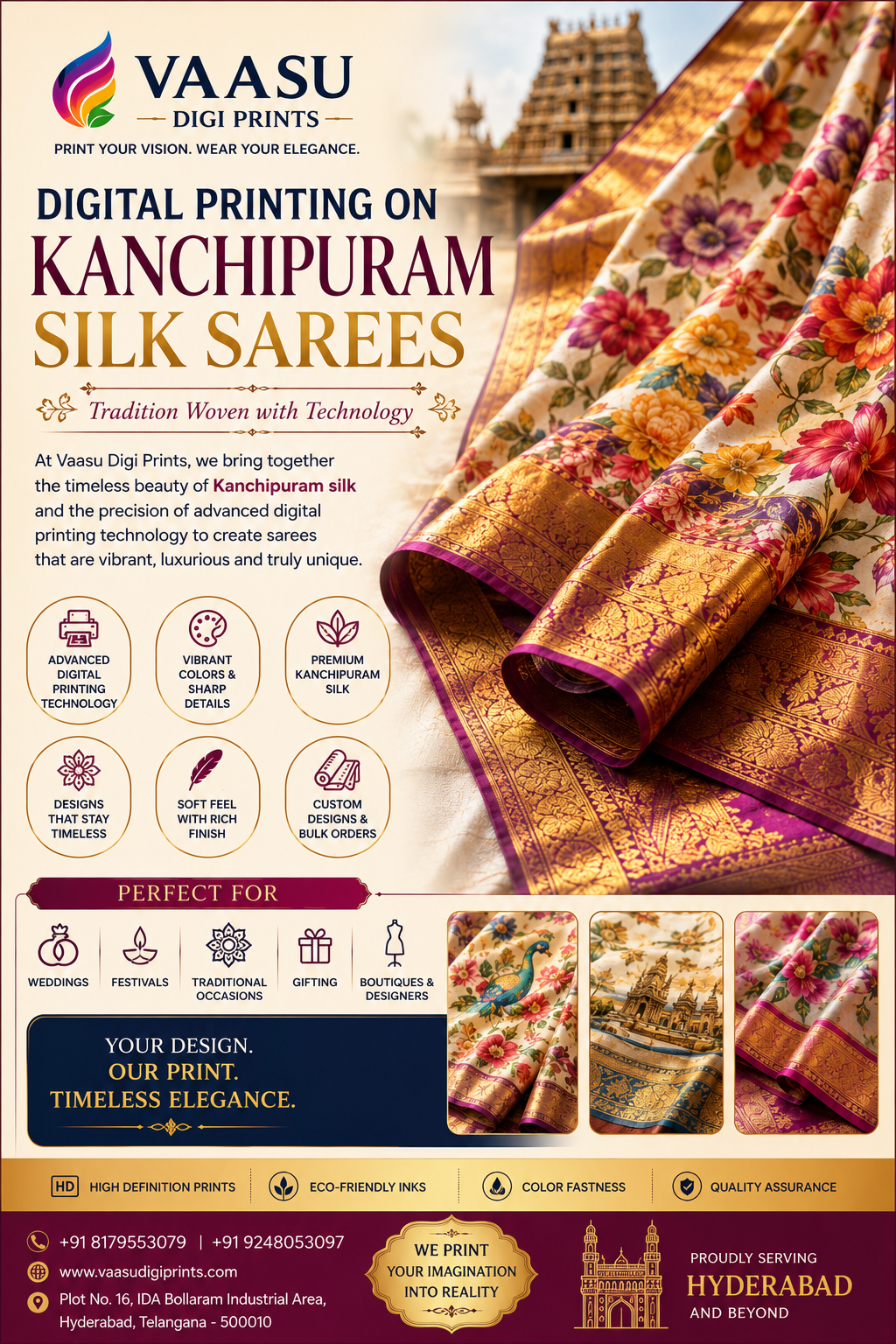 Digital Printing on Kanchipuram Silk Sarees