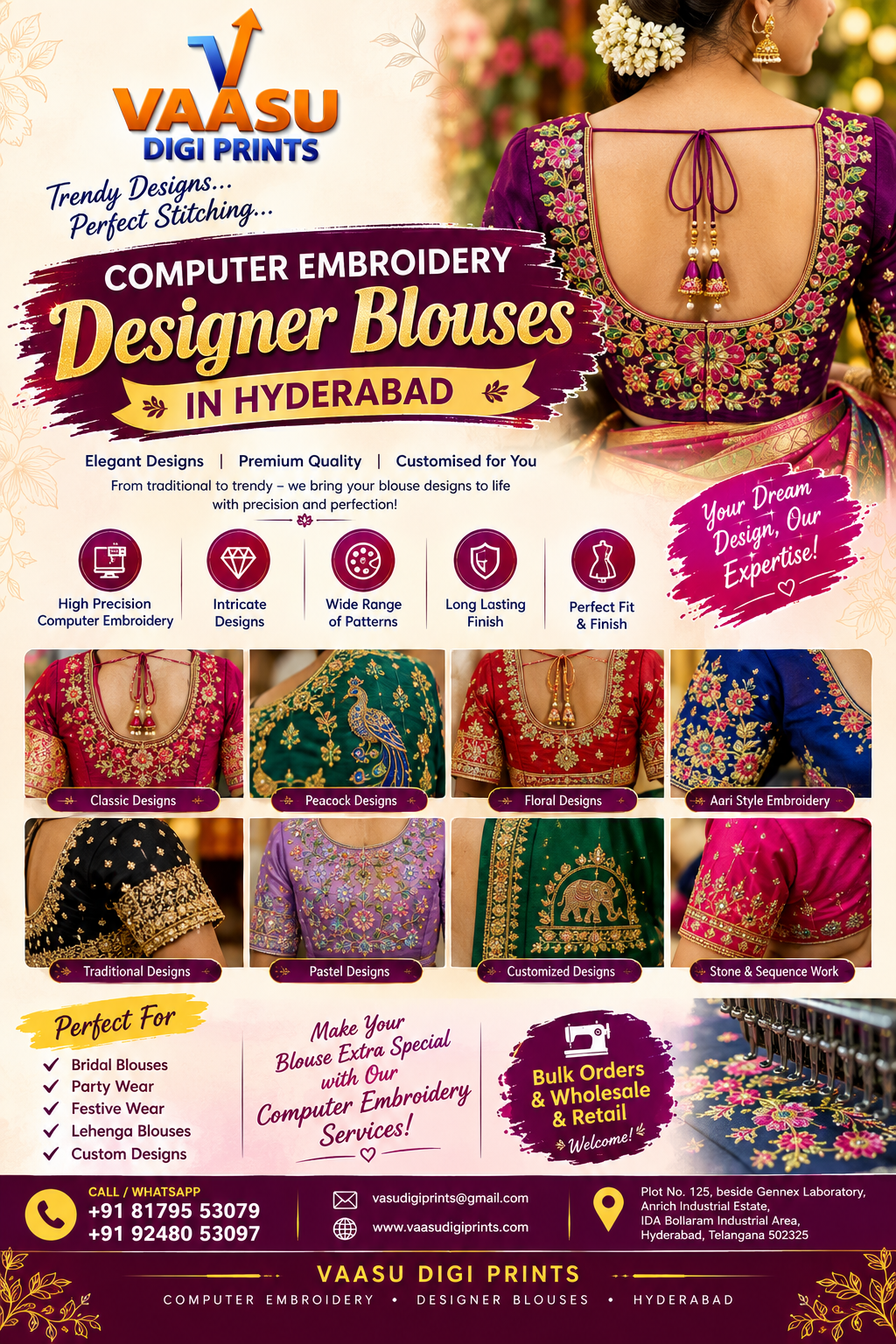 Computer Embroidery Designer Blouses in Hyderabad