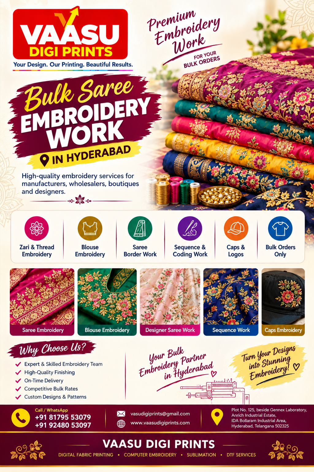 Bulk Saree Embroidery Work in Hyderabad